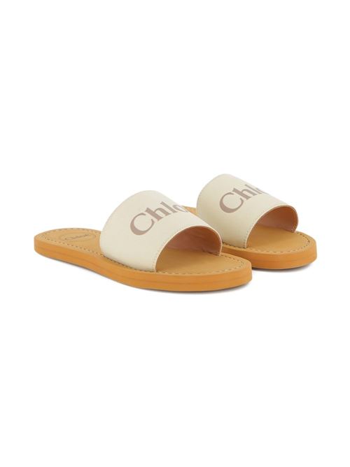 Ciabatte bambina Chloé Woody bianche con fascia logo Chloe' Kids | C20881117